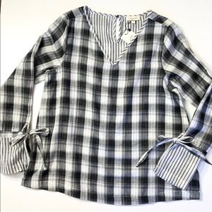 Crescent Black & White Plaid Boho Blouse
